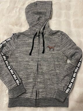 PINK Victoria’s Secret Gray Zip Hoodie Sequin Logo XS